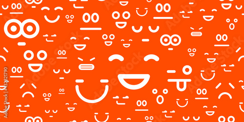 Emoji smileys seamless vector background, endless pattern with emotions icons, simplistic funny wallpaper design pic.
