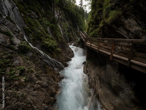 Raw wild mountain stream river gorge ravine Wimbachklamm nature landscape near Ramsau Berchtesgaden Bavaria Germany Alps photo