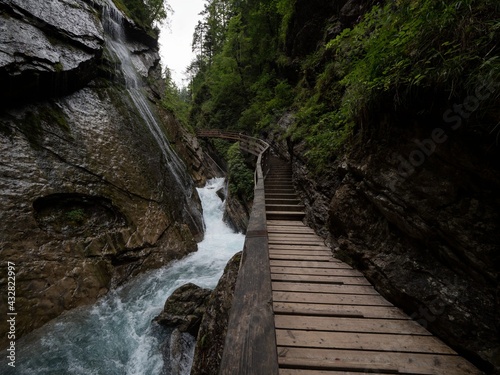 Raw wild mountain stream river gorge ravine Wimbachklamm nature landscape near Ramsau Berchtesgaden Bavaria Germany Alps