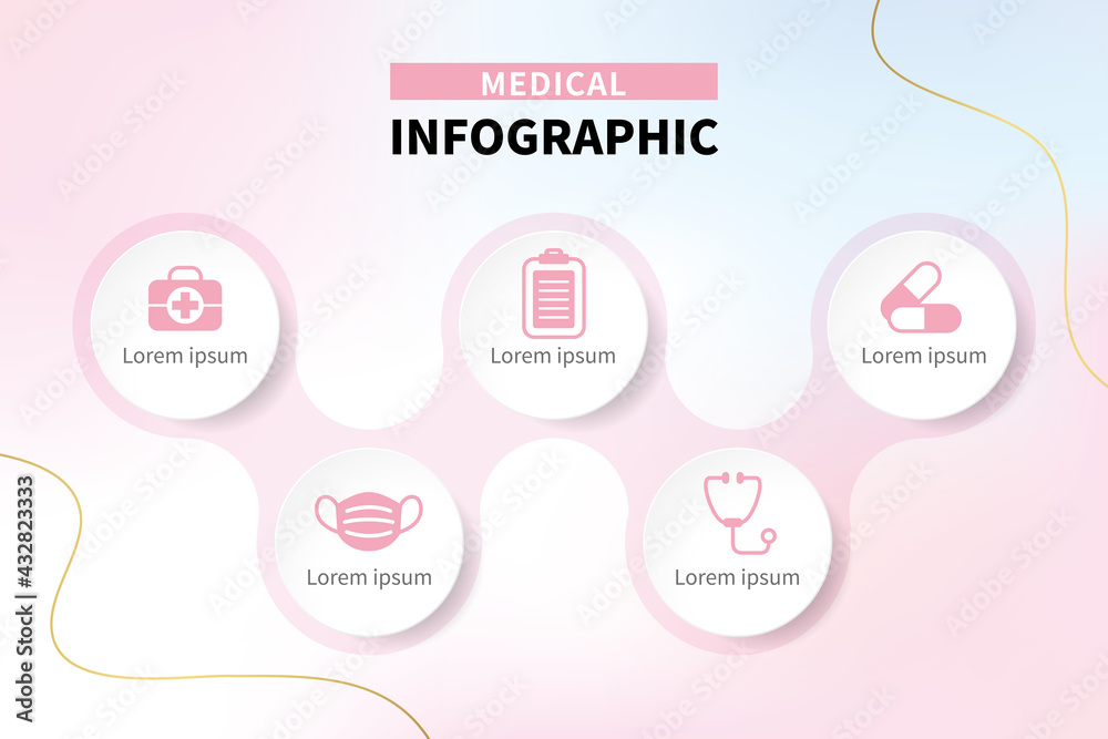 vector medical infographic design template with icons on abstract background. Template for process, presentations, layout, banner, brochure.