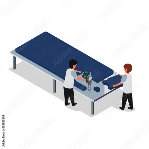 garment worker frabic cutting table isometric 3d