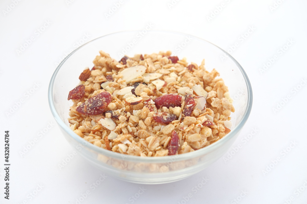 cereal breakfast in bowl on white background cereal breakfast in bowl on white background