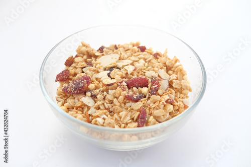  cereal breakfast in bowl on white background 