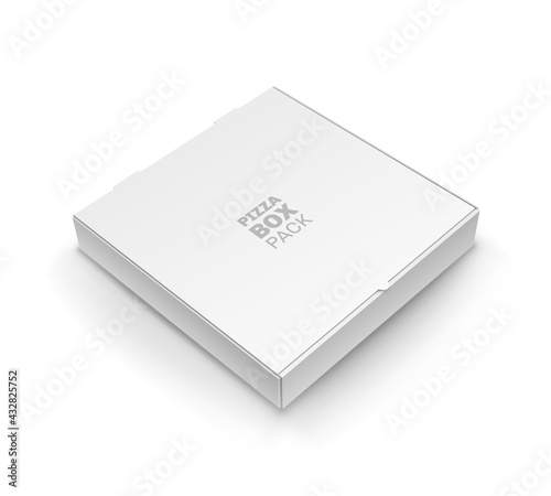 Top view of blank closed pizza box pack template. White realistic cardboard packaging design. Pizza delivery service packing box mockup vector illustration on white background