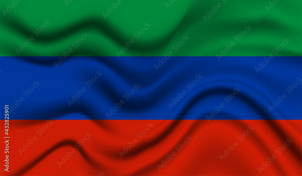 Abstract waving flag of Dagestan with curved fabric background. Creative realistic waving flag of Dagestan vector background Abstract waving flag of Dagestan with curved fabric background. Creative realistic waving flag of Dagestan vector background