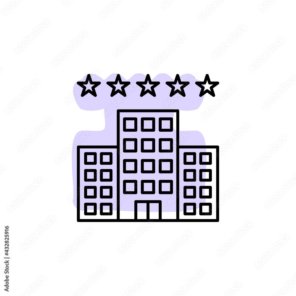 Building, hotel, five, stars with color shadow vector icon in hotel service set