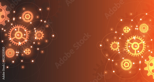 Engineered gear pattern with glowing halo, tech-style orange background. EP.4.