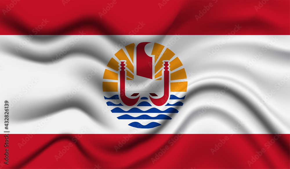 Abstract waving flag of French Polynesia with curved fabric background. Creative realistic waving flag of French Polynesia vector background Abstract waving flag of French Polynesia with curved fabric background. Creative realistic waving flag of French Polynesia vector background