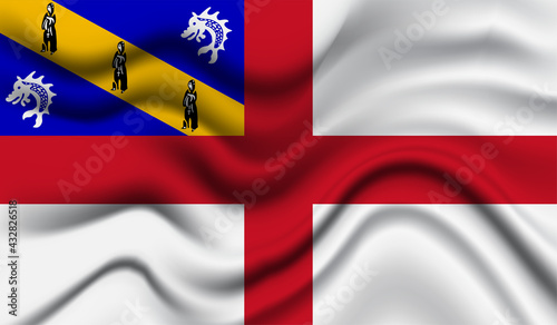 Abstract waving flag of Herm with curved fabric background. Creative realistic waving flag of Herm vector background