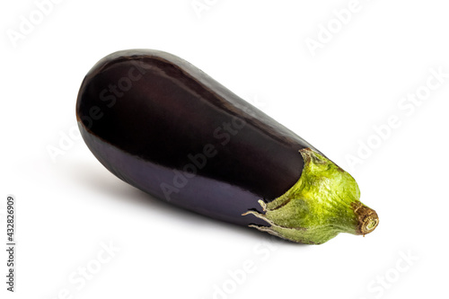 Fotografie Dark purple eggplant with green peduncle on a white