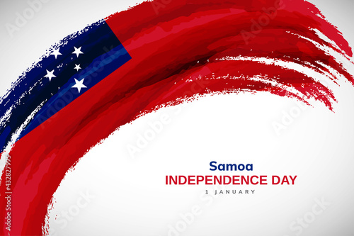 Happy independence day of Samoa with watercolor brush stroke flag background with abstract watercolor grunge brush flag
