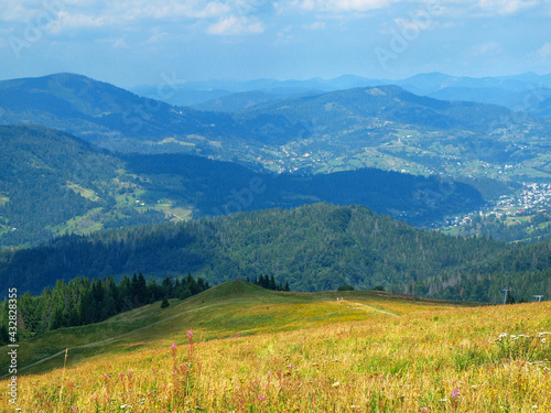 Wonderful view from the Vysoky Verkh Mountain. Tourist complex Zakhar Berkut, Carpathians, Ukraine © Nataly_KR