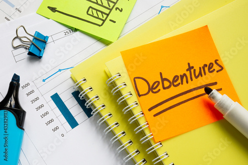 Business report and data about debentures in the notepad.