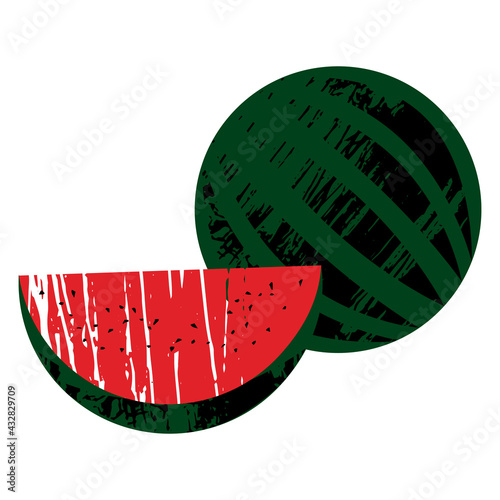 Watermelon textured element in cartoon style on a white background. Isolated stock vector illustration.