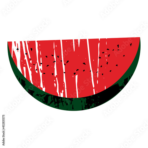 Sliced watermelon textured element in cartoon style on a white background. Isolated stock vector illustration. 