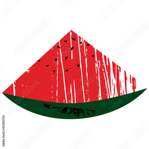 Sliced watermelon textured element in cartoon style on a white background. Isolated stock vector illustration. 