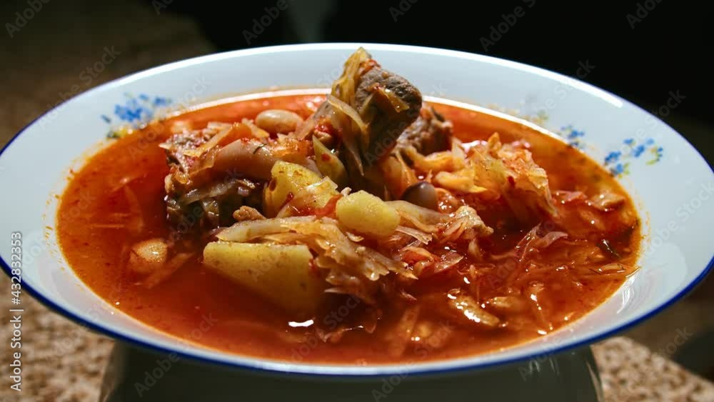 national Ukrainian dish borscht, presentation, play with light. 120 fps national Ukrainian dish borscht, presentation, play with light. 120 fps