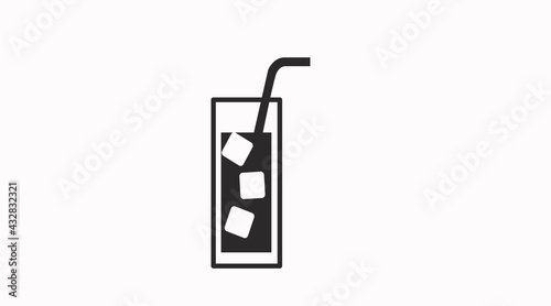 Drink icon. Vector isolated black and white illustration of a glass of drink with ice