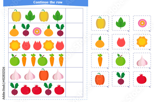  Logic game for children. Continue with a series of elements. Development of attention, memory, thinking