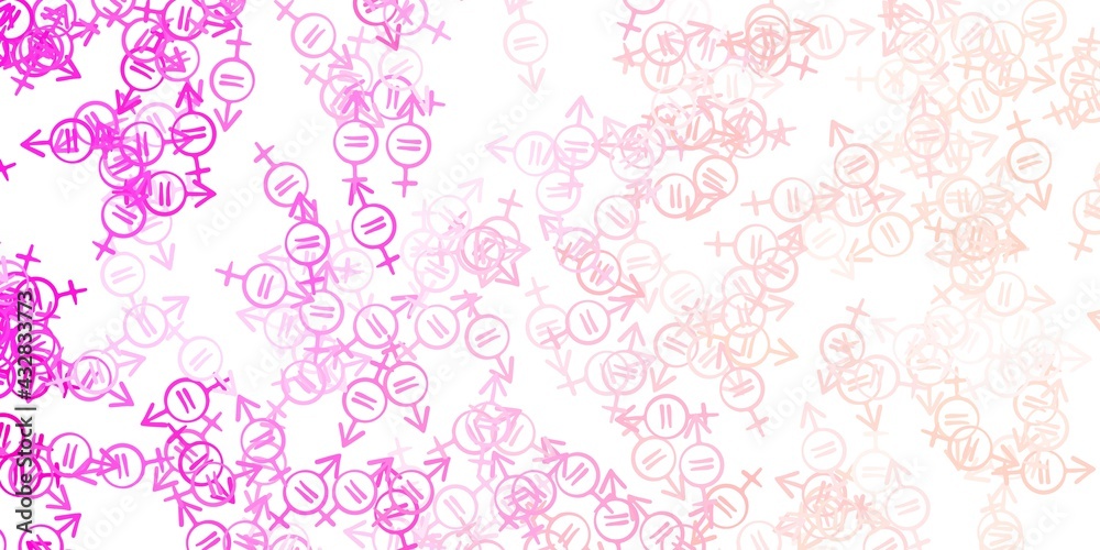 Light Pink vector texture with women's rights symbols.