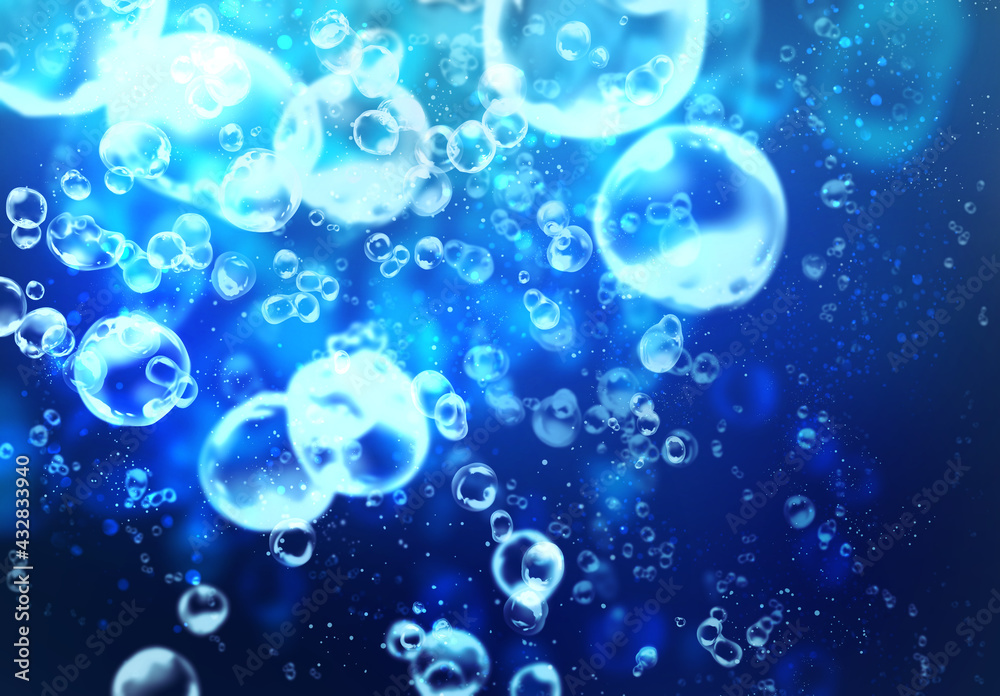 水中　バブル　気泡　涼し気な背景イラスト