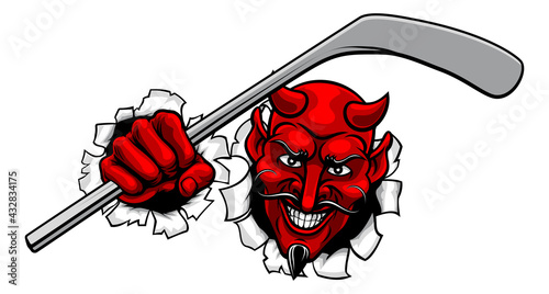 Devil Satan Ice Hockey Sports Mascot Cartoon