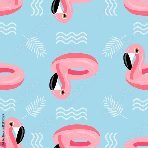 Texture depicting a flamingo child lifebuoy. Template for print, fabric, paper.