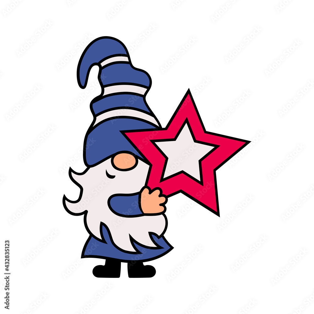 Adorable gnome with star on white background. Vector illustration Adorable gnome with star on white background. Vector illustration