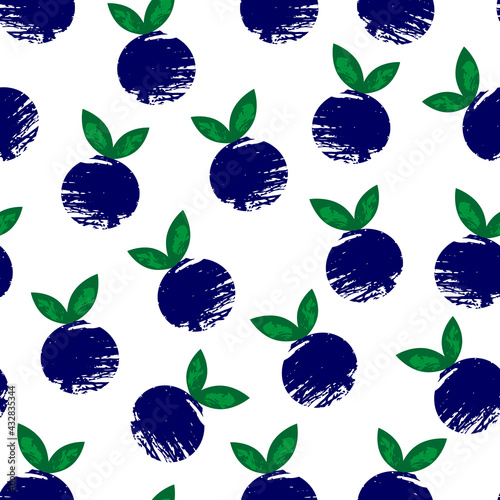 Modern blueberry textured pattern, great design for any purposes. Seamless stock vector illustration with a clipping mask. Bright blue berries with green leaves.