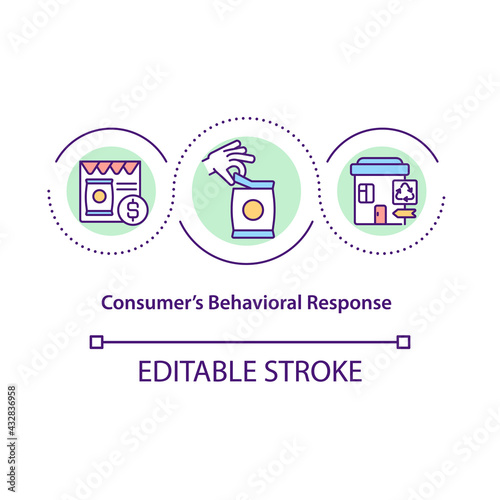 Consumers behavioral response concept icon. Customer buying and using products analysis. Behavior of buyer idea thin line illustration. Vector isolated outline RGB color drawing. Editable stroke