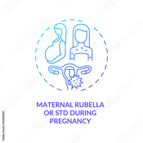 Maternal rubella and STD during pregnancy concept icon. Growth impairment idea thin line illustration. Sexually transmitted infection. Hearing loss in infant. Vector isolated outline RGB color drawing