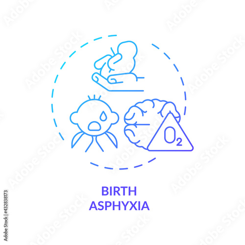 Birth asphyxia concept icon. Congenital hearing loss idea thin line illustration. Newborn condition. Developmental delays. Mental retardation, epilepsies. Vector isolated outline RGB color drawing