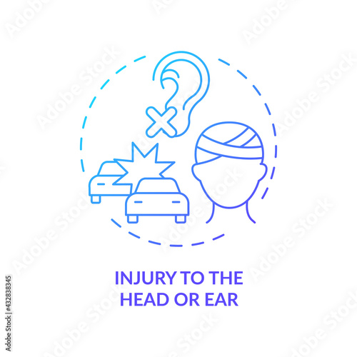 Injury to head and ear concept icon. Acquired hearing loss cause idea thin line illustration. Tinnitus. Mild concussions. Microfracture in inner ear. Vector isolated outline RGB color drawing