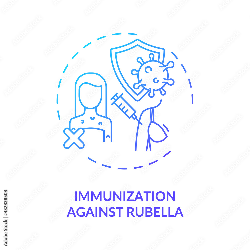 Immunization against rubella concept icon. Hearing loss prevention idea thin line illustration. Preventing highly contagious disease. Fever, rash treatment. Vector isolated outline RGB color drawing Immunization against rubella concept icon. Hearing loss prevention idea thin line illustration. Preventing highly contagious disease. Fever, rash treatment. Vector isolated outline RGB color drawing