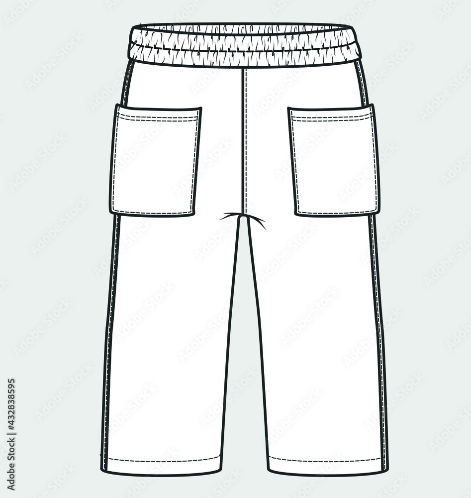 PANTS FOR GIRLS. You can use it for sewing pattern. TROUSERS flat sketch vector. palazzo pants
