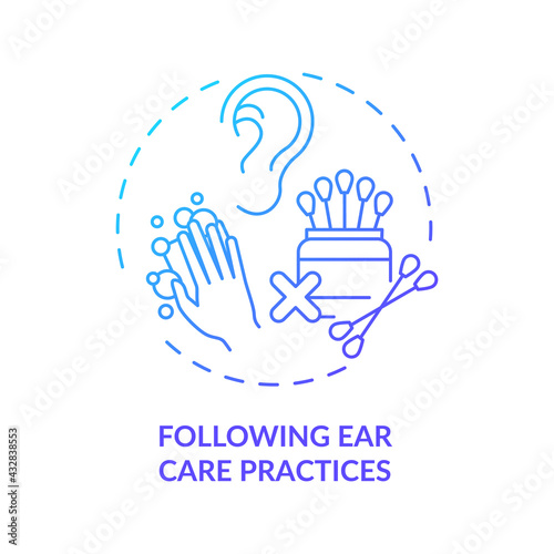 Following ear care practices concept icon. Hearing loss prevention idea thin line illustration. Irrigation with soap and warm water. Harm prevention. Vector isolated outline RGB color drawing