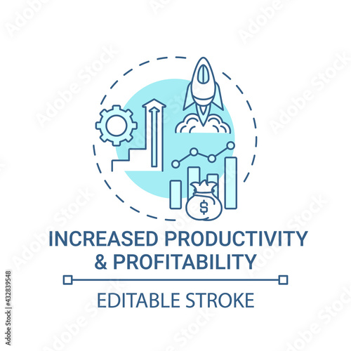 Increased productivity and profitability concept icon. Company ethos idea thin line illustration. Driving business growth. Affecting profit. Vector isolated outline RGB color drawing. Editable stroke