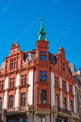 Cityscape of historical downtown in Leipzig at Spring, blue sky and sunny day, Germany