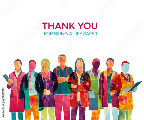 Illustration of doctors and nurses characters. Thank you doctor and Nurses and medical personnel team for fighting the coronavirus. Vector illustration