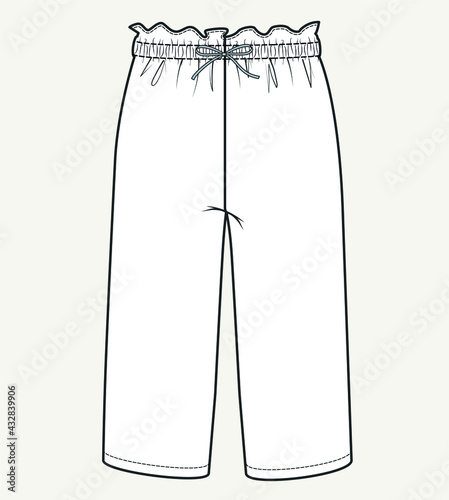 PANTS FOR GIRLS. You can use it for sewing pattern. TROUSERS flat sketch vector. palazzo pants