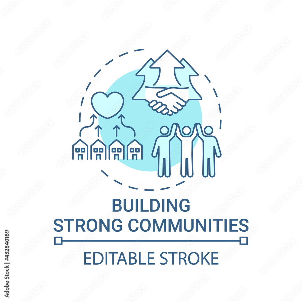 Building strong communities concept icon. Corporate value idea thin line illustration. Supportive relationship. Setting community culture. Vector isolated outline RGB color drawing. Editable stroke