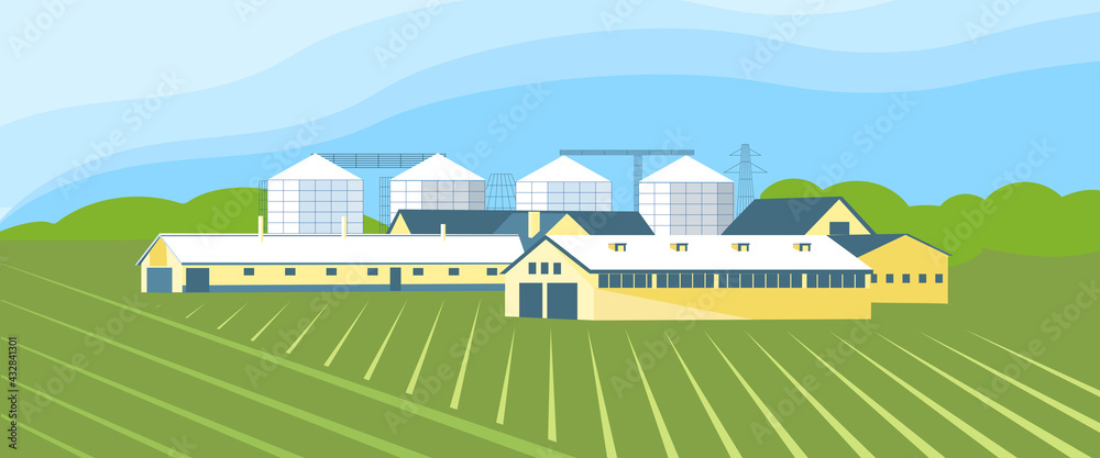 Rural landscape with an agricultural farm Rural landscape with an agricultural farm