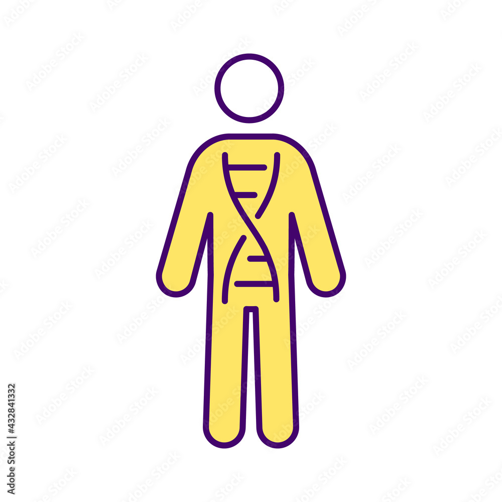 Genetic inheritance RGB color icon. Physical condition in humans. Medical research for healthcare. Biotechnology and bioengineering. Innovative gene therapy. Isolated vector illustration Genetic inheritance RGB color icon. Physical condition in humans. Medical research for healthcare. Biotechnology and bioengineering. Innovative gene therapy. Isolated vector illustration