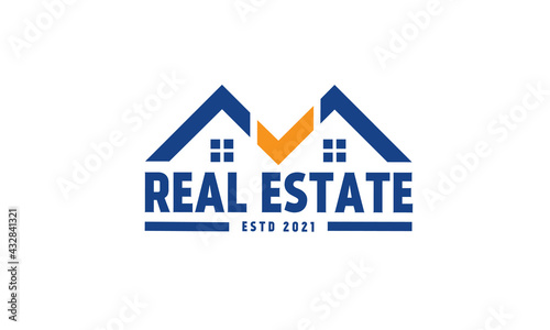 Real estate badge logo design with checklist icon symbol. Property logo template isolated on white