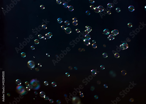 colorful blurred soap bubbles on a dark background. Use it as Overlay with a Blending Mode (Screen)