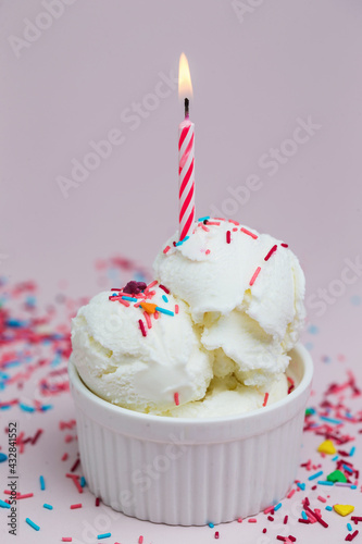 Vanilla ice cream and candle