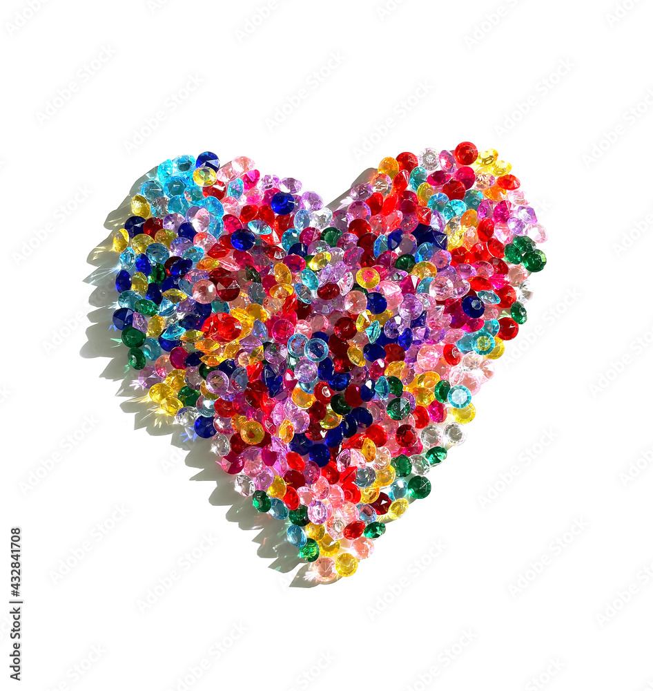 beautiful colorful glowing heart made of diamond crystals