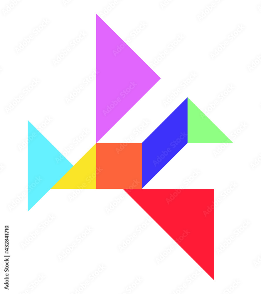 Color tangram puzzle in flying bird shape on white background Color tangram puzzle in flying bird shape on white background