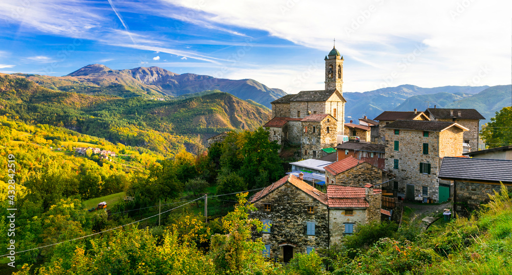 Idyllic small village in mountains - Castelcanafurone,Piacenza, Emilia-Romagna,Italy. Italian scenery and traditional villages