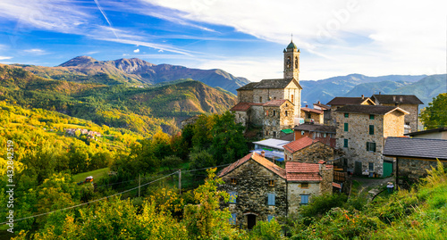 Idyllic small village in mountains - Castelcanafurone,Piacenza, Emilia-Romagna,Italy. Italian scenery and traditional villages © Freesurf